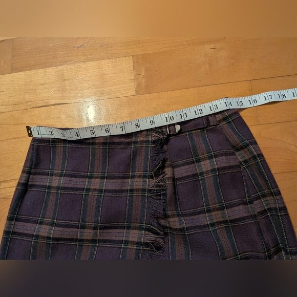 Vintage wrap plaid maxi skirt rayon purple brown small - Picture 4 of 9